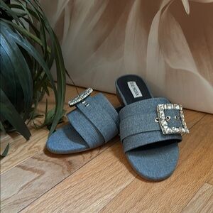 Steve Madden denim Mules with Silver Rhinestone Buckle